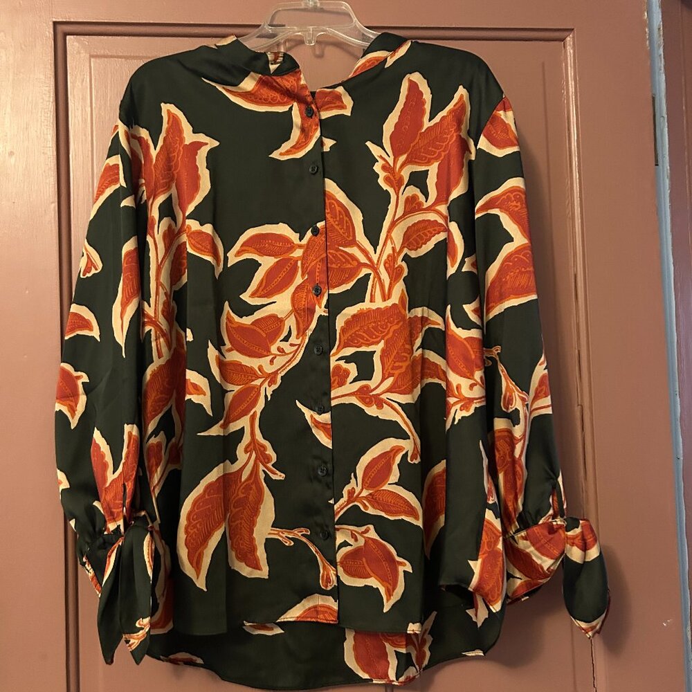 Chico's Black, gold and red Holiday Blouse Size 4